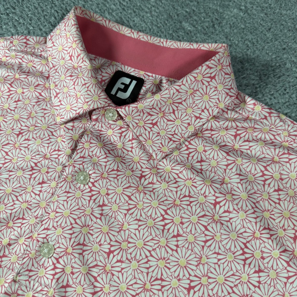 FootJoy Performance Golf Polo Mens XL Pink Daisy Floral Flat Creek Shirt
